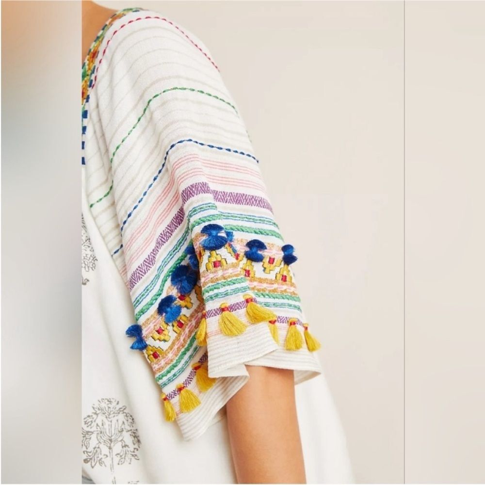 Anthropologie Vineet Bahl Kiera Embroidered Boho Peasant Blouse XS - Runs Large - Picture 3 of 13